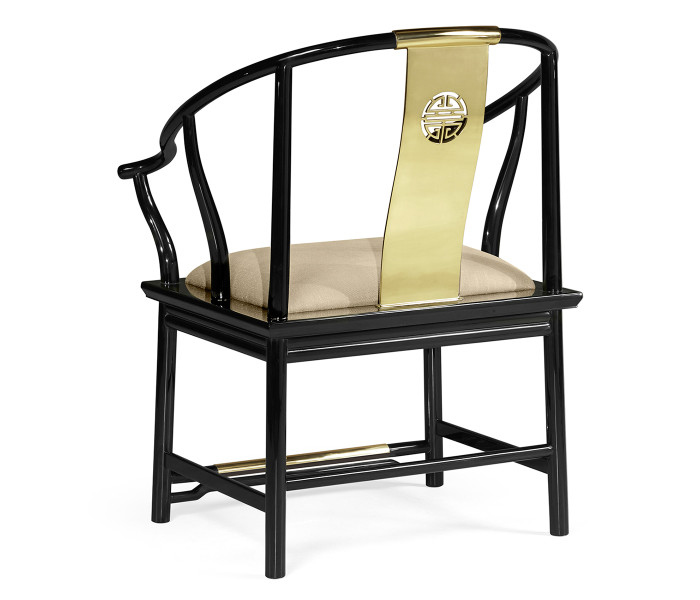 Fusion Rounded Black Gloss & Brass Dining Arm Chair
