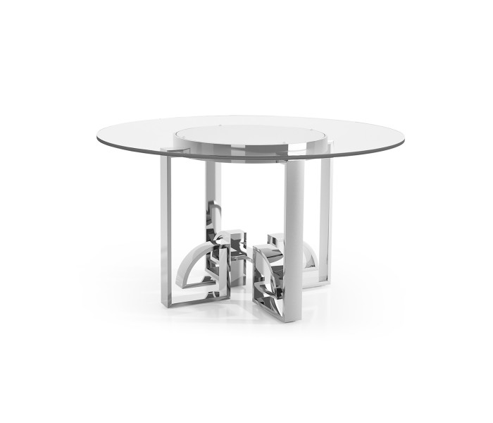 Asian Fusion Stainless Steel & Glass Top Dining Table 54