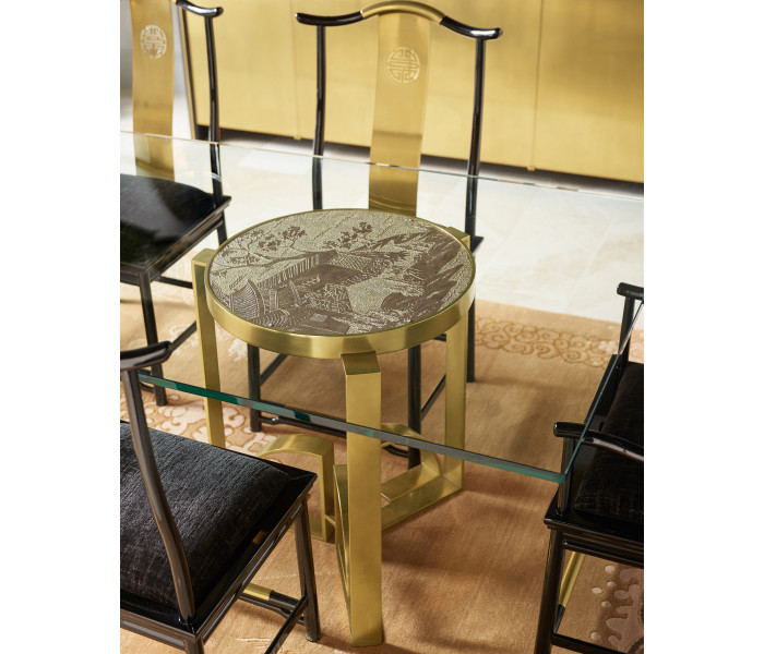 Fusion Rectangular Chinoiserie Antique Etched Brass Dining Table 87