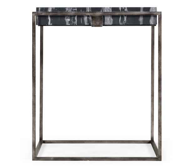 Square Iron End Table with a Black Marble Top