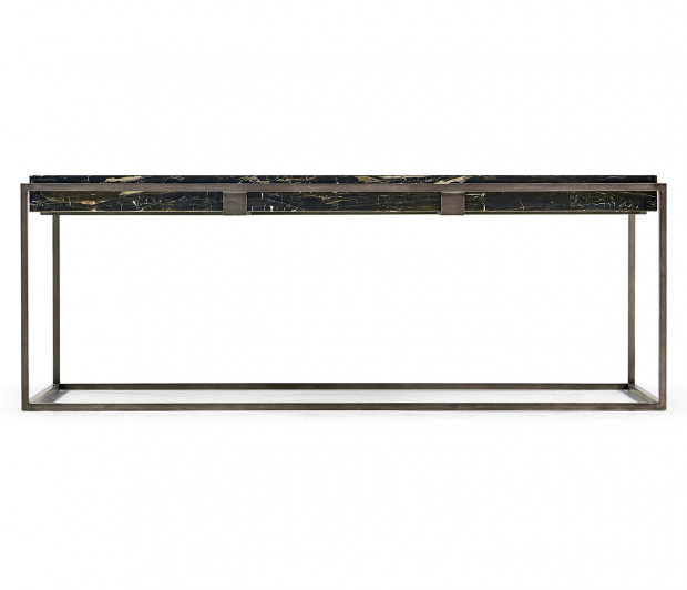 Rectangular Iron Cocktail Table with a Black Marble Top