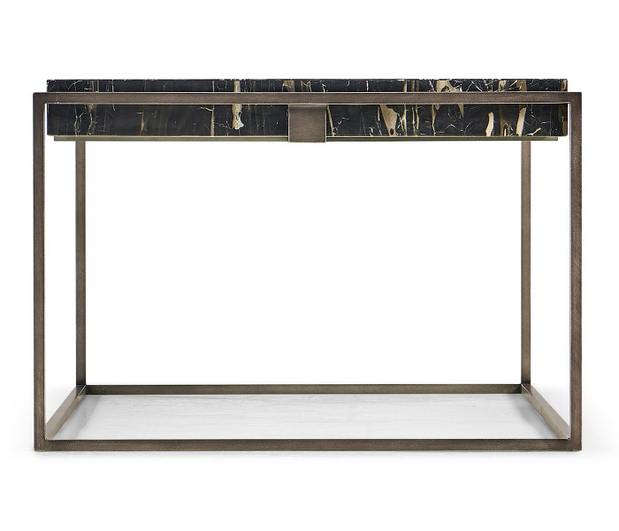 Rectangular Iron Cocktail Table With A Black Marble Top