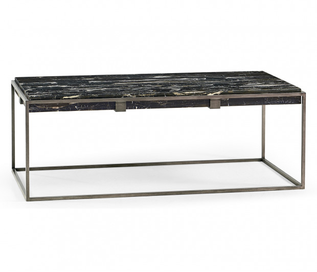 Rectangular Iron Cocktail Table with a Black Marble Top
