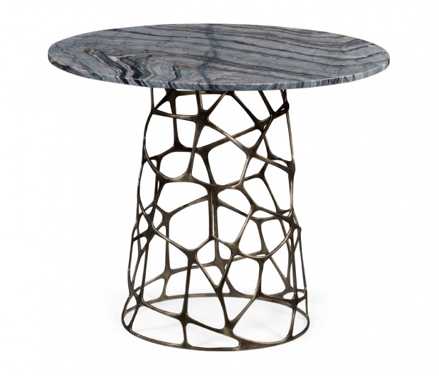 Round Geometic Brass Coffee Table with a Grey Marble Top