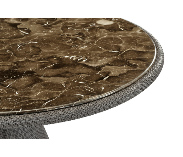 Round Dark Grey Rattan Dining Table with a Dark Marble Top