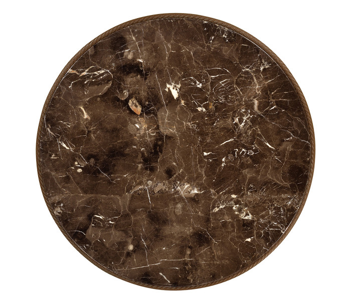 Round Tan Rattan Dining Table with a Dark Marble Top