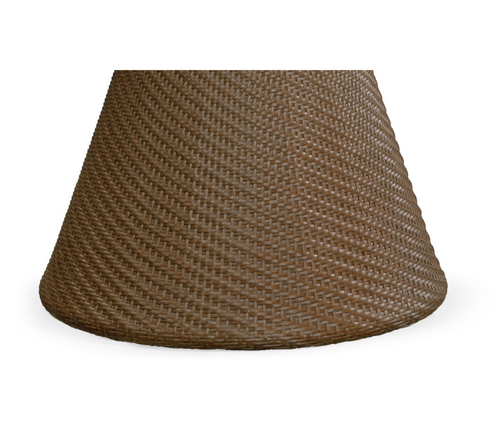 Round Tan Rattan Dining Table with a Dark Marble Top