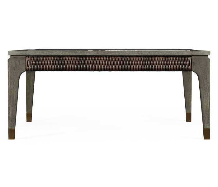 Square Grey & Rattan Coffee Table With A Black Marble Top
