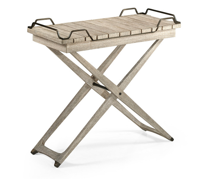 Rectangular Folding Navajo Sand & Antique Brass Tray Console Table