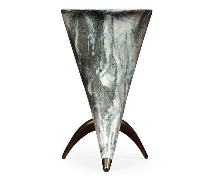 Horn Shaped Faux Black & Grey Marble End Table