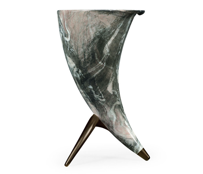 Horn Shaped Faux Black & Grey Marble End Table