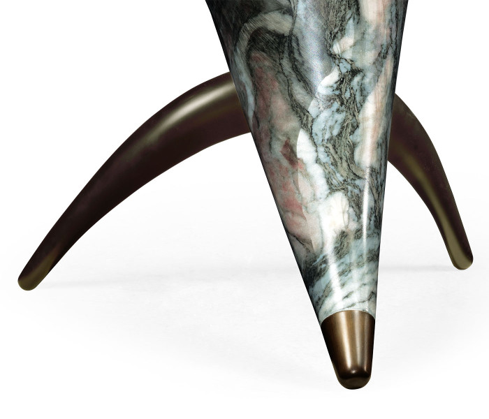 Horn Shaped Faux Black & Grey Marble End Table