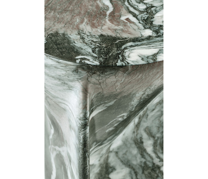 Round to L-Shape Faux Black & Grey Marble End Table