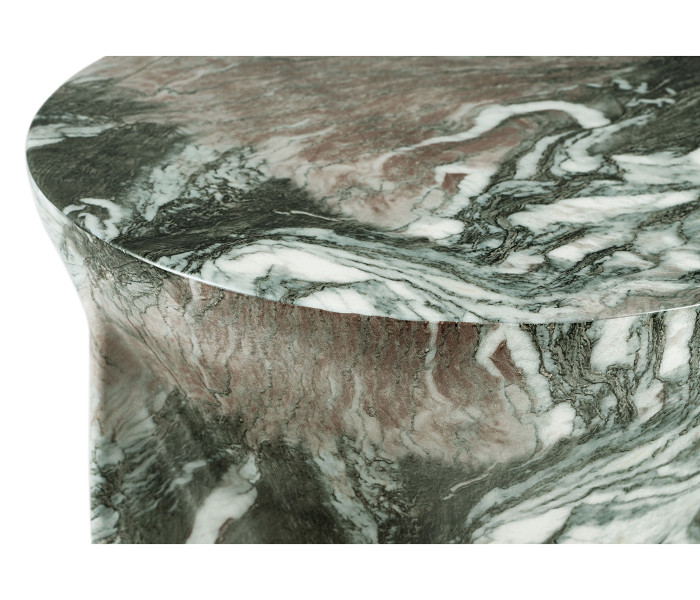 Round to L-Shape Faux Black & Grey Marble End Table