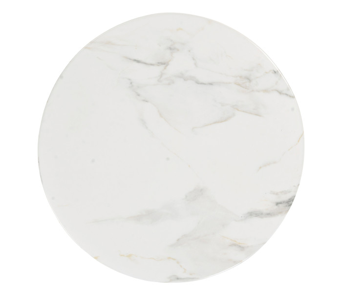 Round to L-Shape Faux White & Grey Marble End Table