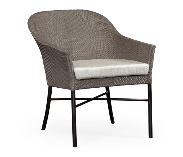 Rounded Back Mocha Steel & Dark Grey Rattan Dining Chair with Cushion