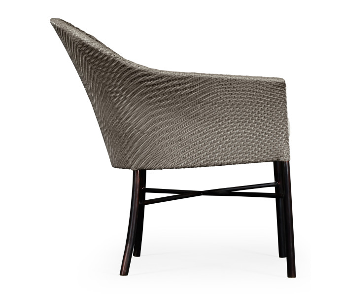Rounded Back Mocha Steel & Dark Grey Rattan Dining Chair with Cushion
