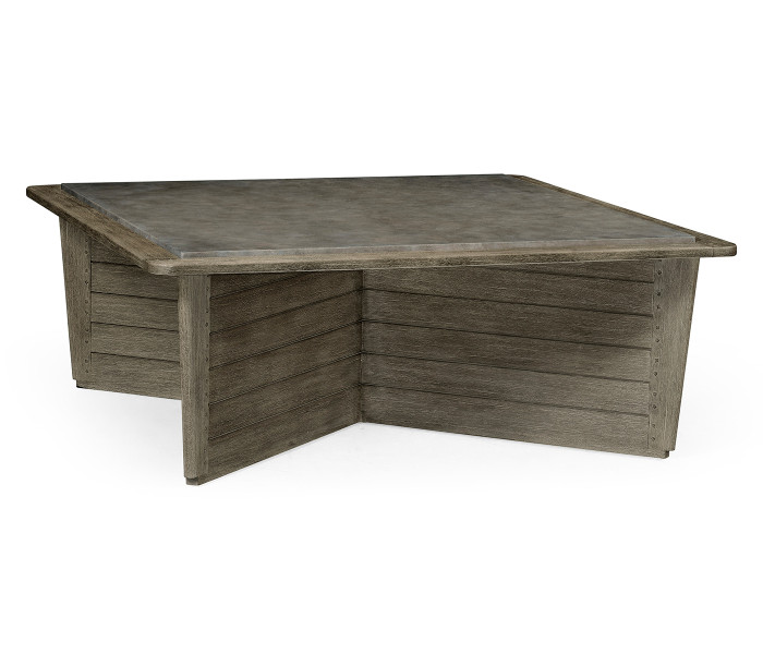Square Grey & Concrete Coffee Table with an X-Base