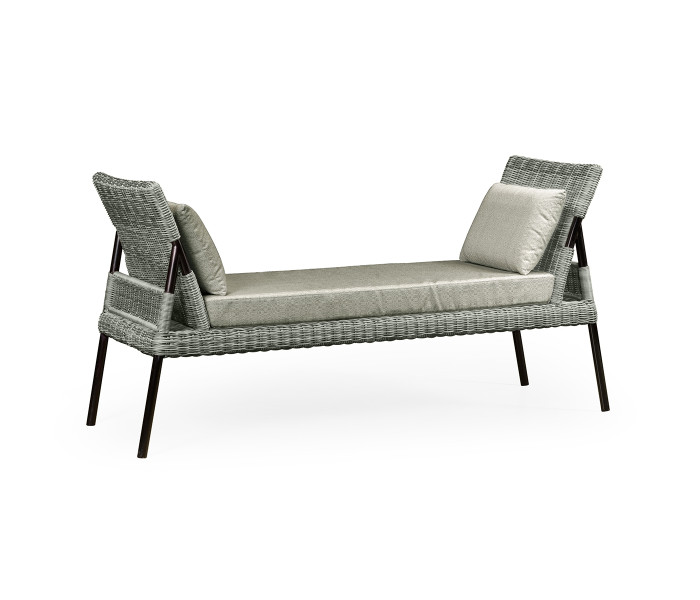 Light Grey Rattan Latt Bench with Cushion & Pillows