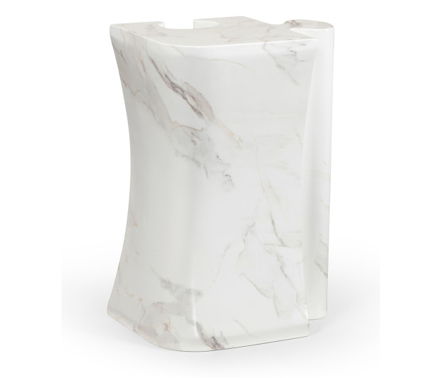 Faux White & Grey Marble Puzzle Piece Side Table