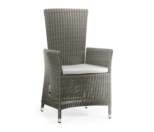 Grey Wicker Rattan Dining Chair with Reclining Back